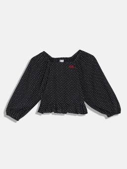 Tommy Hilfiger - Girls Navy Blue Viscose Regular Fit Round Neck Top