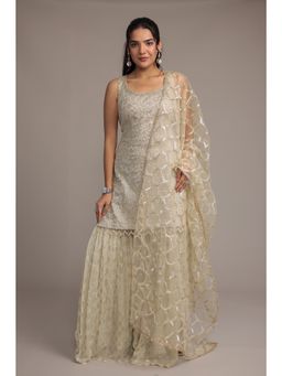 Zari Jaipur - Women Cream Embellished Kurta Sharara with Dupatta