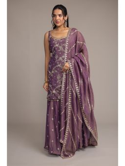 Zari Jaipur - Women Purple Embellished Kurta Sharara with Dupatta
