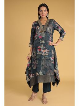 Zari Jaipur - Women Blue Printed Kurta and Pant