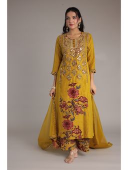 Zari Jaipur - Women Yellow Mirror Work Kurta Pant with Dupatta