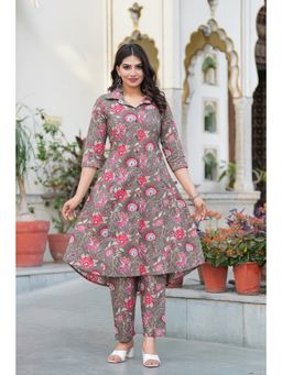 PISTAA - Women Multi-Color Pure Cotton Floral A-Line Printed Kurta and Pant