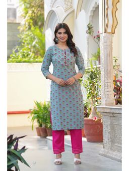 PISTAA - Women Multi-Color Pure Cotton Floral Printed Kurta And Pant