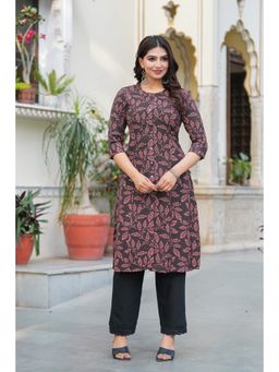 PISTAA - Women Brown Pure Cotton Floral Kurta and Pant