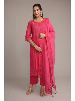 Zari Jaipur - Women Pink Embroidered Kurta Pant with Dupatta