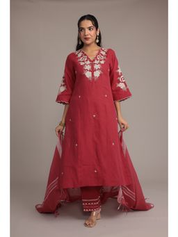 Zari Jaipur - Women Red Embroidered Kurta Pant with Dupatta