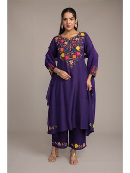 Zari Jaipur - Women Purple Embroidered Kurta Pant with Dupatta