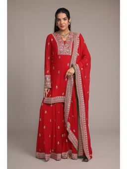 Zari Jaipur - Women Red Embellished Kurta Palazzo with Dupatta