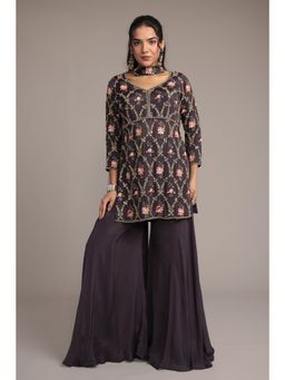 Zari Jaipur - Women Purple Embellished Kurta Palazzo with Dupatta