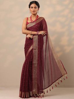Libas - Women Maroon Foil Printed Pure Chiffon Saree with Unstitched Blouse