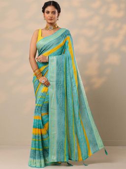 Libas - Women Turquoise Printed Pure Georgette Saree with Unstitched Blouse