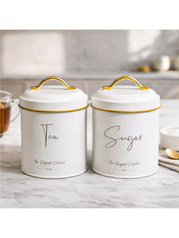 Voncasa - White Iron Tea and Sugar Storage Jars (Pack Of 2)