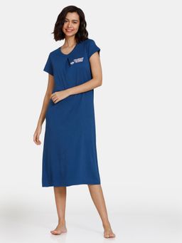 Zivame - Looney Tunes Knit Cotton Mid Length Nightdress Set Sail-Blue