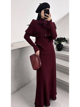 MISS MOSA BY AKANKSHA - Mayles Luxe Winter 3 Pc Coord Set Wine