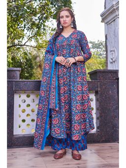 Gahan - Printed Anarkali and Pant with Dupatta - Blue