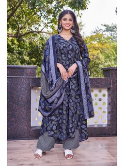 Gahan - Floral Kurta and Palazzo with Dupatta - Black