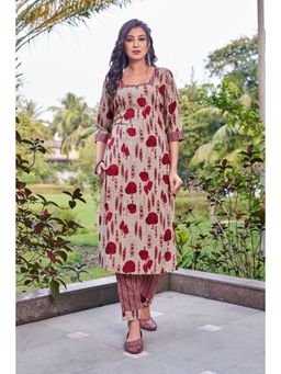Gahan - Floral Kurta and Pant - Beige