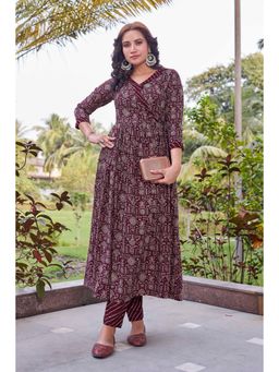 Gahan - Printed Anarkali and Pant - Maroon