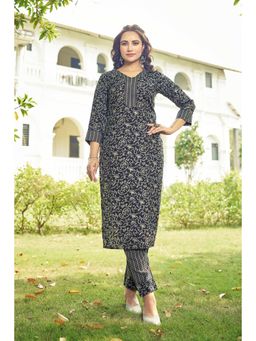Gahan - Floral Kurta and Pant - Black