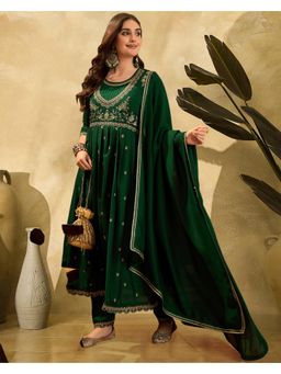 Gahan - Green Silk Blend Zari Sequence Embroidered Anarkali with Pant and Dupatta