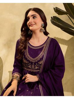 Gahan - Purple Silk Blend Zari Sequence Embroidered Kurta With Pant And Dupatta