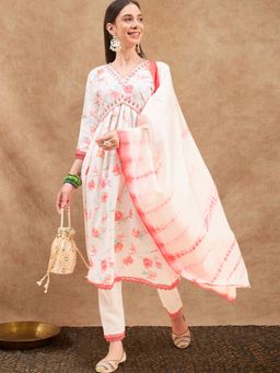 Gahan - Women White Cotton Blend Kurta Pant with Dupatta