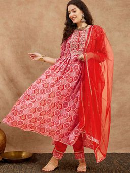 Gahan - Women Red Cotton Blend Kurta Pant with Dupatta