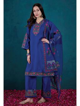 Gahan - Embroidered Sequence Blue Silk Blend Kurta Palazzo with Dupatta