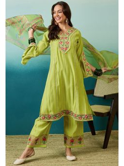 Gahan - Sequence Lime Green Silk Blend Kurta Palazzo with Dupatta