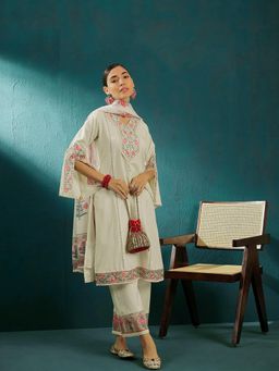 Gahan - Sequence Off White Pure Cotton Kurta Palazzo with Dupatta