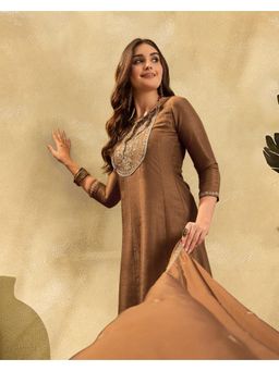 Gahan - Brown Silk Blend Zari Sequence Embroidered Kurta With Pant And Dupatta