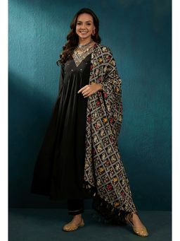 Gahan - Black American Crepe Zari Sequence Embroidered Kurta with Pant and Dupatta