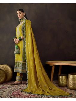 Gahan - Mustard and Mehndi Vichitra Zari Cording Embroidered Kurta with Pant and Dupatta Set