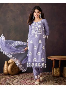 Gahan - Light Purple Dchinon White Thread Chain Embroidered Kurta with Pant and Organza Dupatta