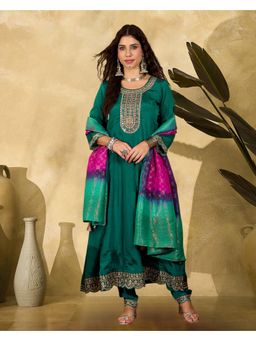Gahan - Rama Silk Blend Zari Sequence Embroidery Anarkali with Pant and Dupatta