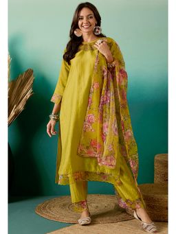 Gahan - Green Viscose Rayon Sequence Zari Gota work Kurta Pant with Printed Dupatta