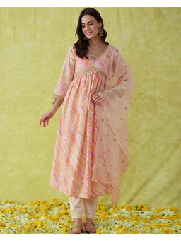 Gahan - Multi color Silk Blend sequence Embroidery Leheria Printed Kurta with Pant and Dupatta