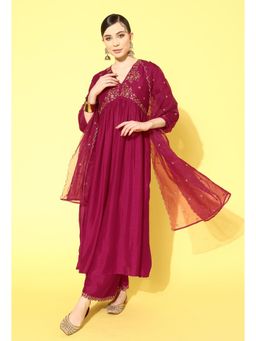 Gahan - Pink Vichitra Zari Sequence Embroidery Kurta With Palazzo And Cut Work Dupatta