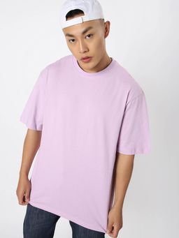 Bewakoof - Mens Lavender Solid/plain Oversized T-shirt
