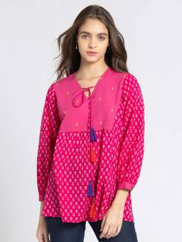 SHAYE - Pink Ethnic Motif Print Ethnic Kurti