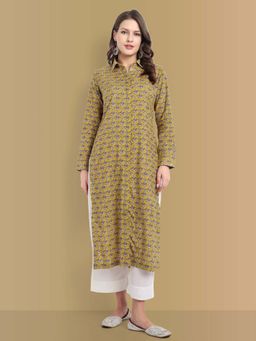 Mera Rang - Ajrak Print Mustard Shirt Style Kurta