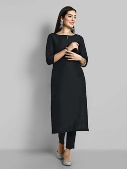 Mera Rang - Black Key Hole Cotton Silk Kurta