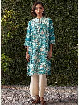 Lakshita - Blue Printed Muslin A-Line Kurta