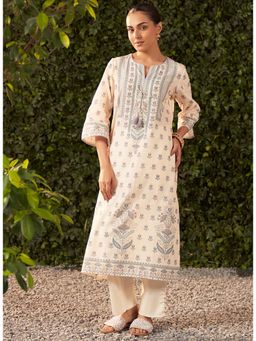 Lakshita - Blue Floral Printed Long Kurta