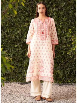 Lakshita - Pink Floral Printed Long Kurta