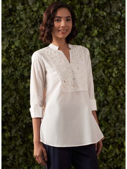 Lakshita - White Sorbet Embroidered Rayon Top