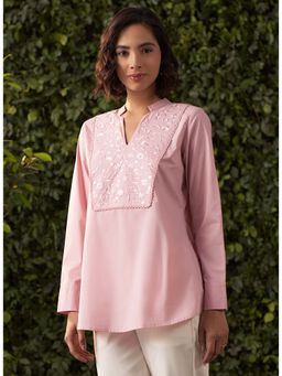 Lakshita - Peach Sorbet Embroidered Rayon Top