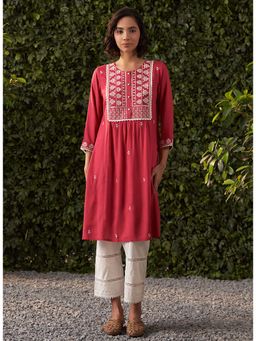 Lakshita - Pink Embroidered Rayon Kurta