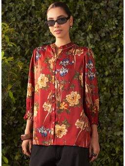 Lakshita - Maroon Printed Satin Shirt