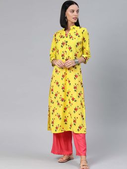 Vinya - Printed Yellow Flower Kurta